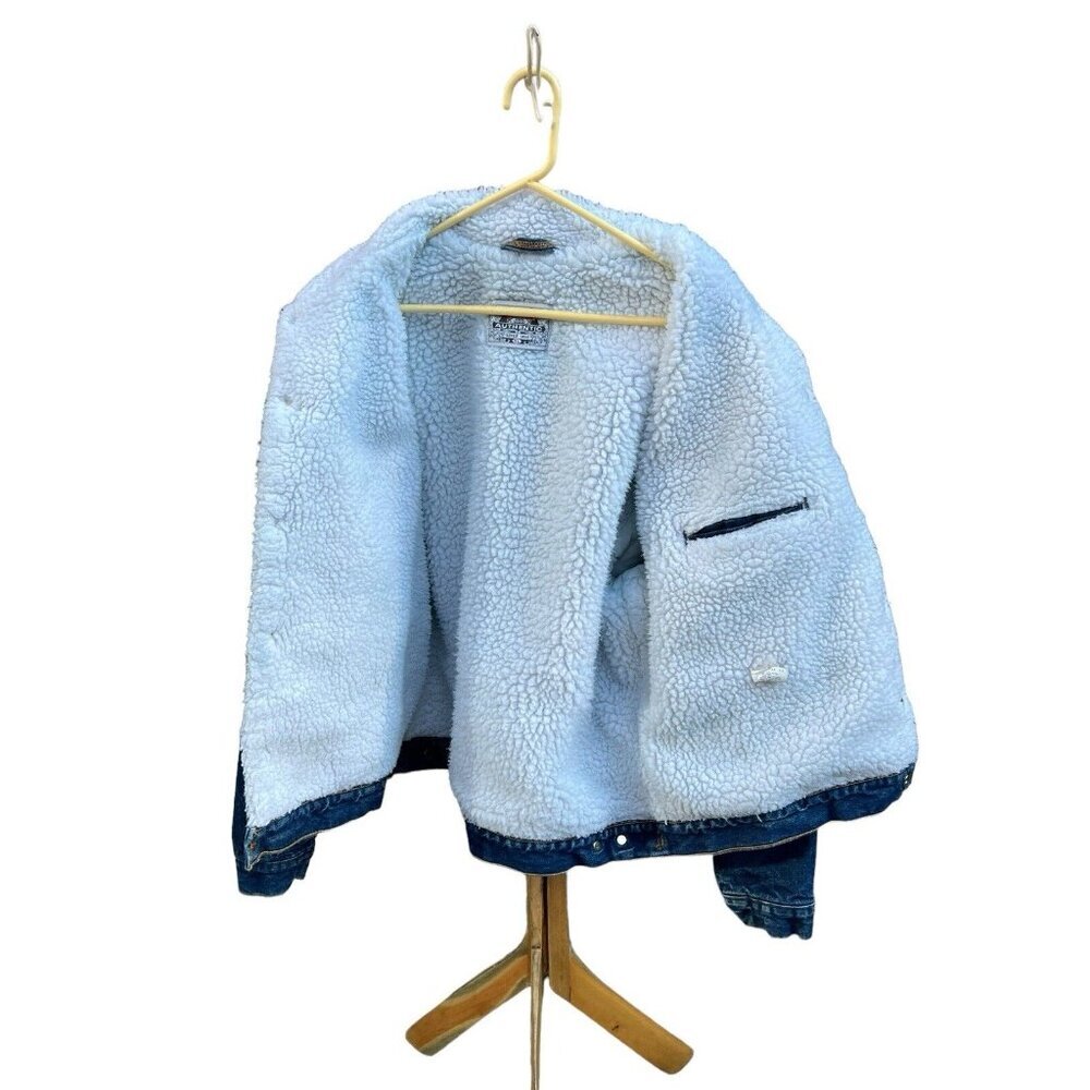 Vtg Levis Jacket XL Denim Sherpa Lined 90s Trucker Dark Button USA 70609 0216 - Picture 3 of 6